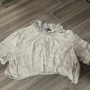 Cropped grey striped polo collared shirt
